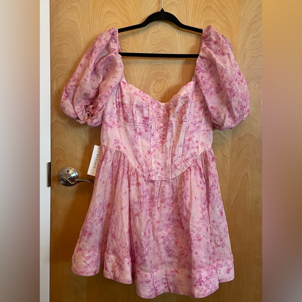 Bardot Kiah Pink Floral Corset Puff Sleeve Mini Dress Size Large/US 8